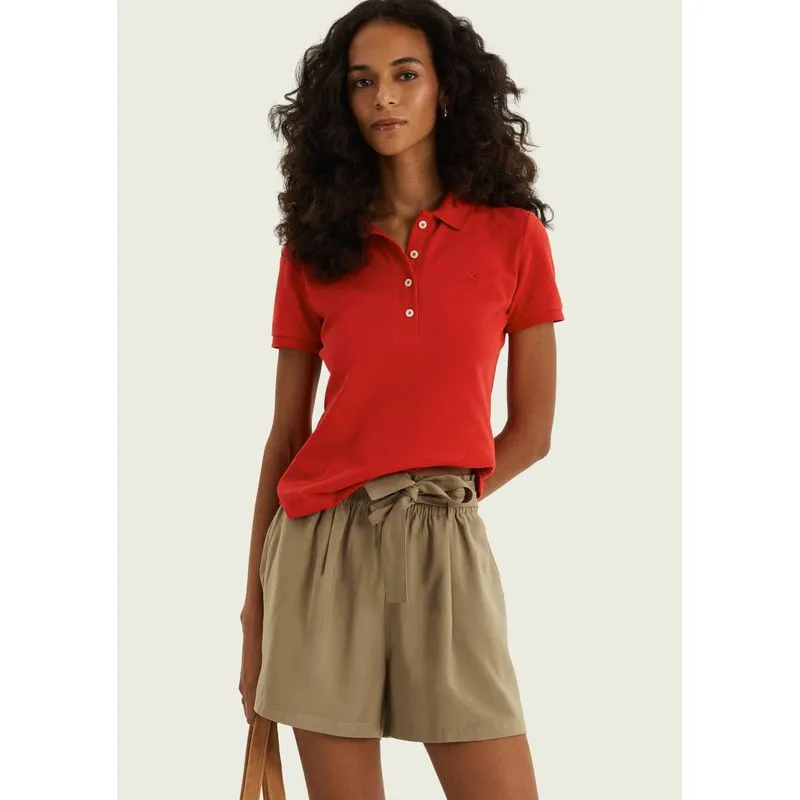 Polo Feminina Bordada Em Malha Piquet - Vermelho G
