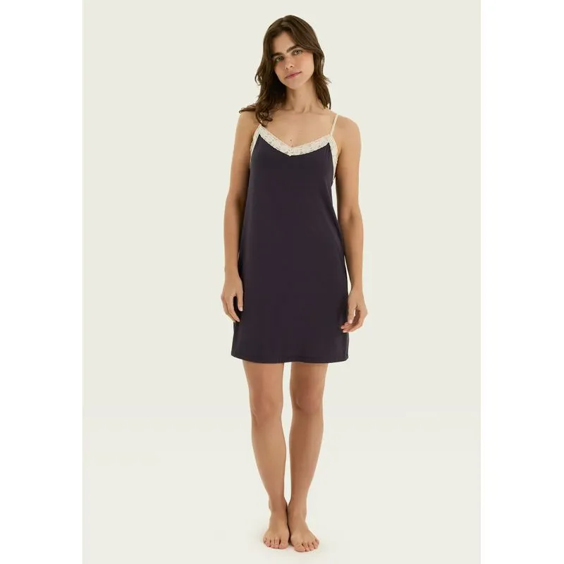 Camisola Em Viscose Com Renda - Azul XP