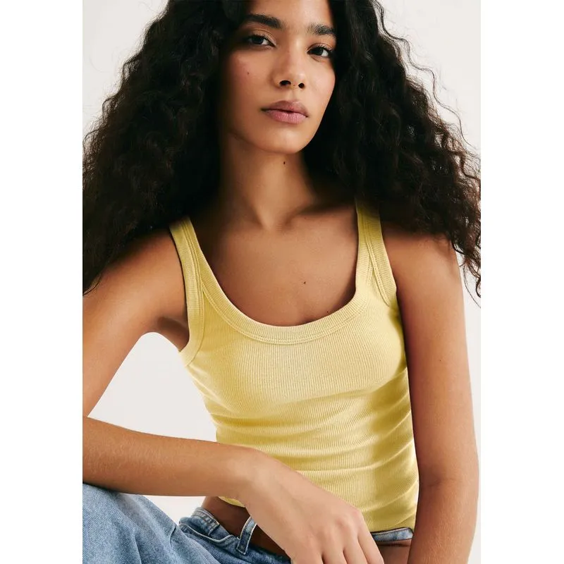 Regata Básica Feminina Slim Rib - Amarelo EXG