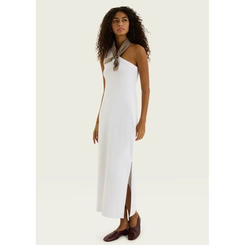 Vestido Midi Um Ombro Só Em Ribana Ultrasoft - Branco XG