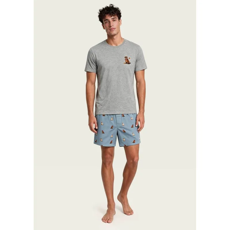 Pijama Curto Masculino Estampado - Cinza G