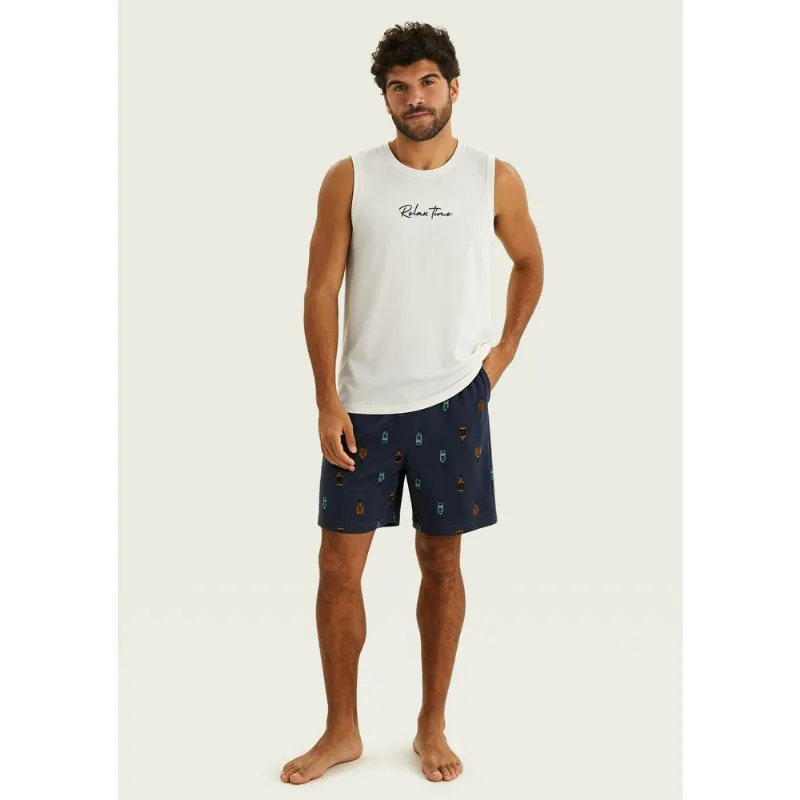 Pijama Curto Masculino Estampado - Azul XXG