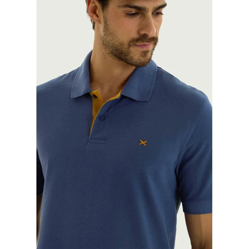 Camisa Polo Básica Masculina Em Piquet Com Bordado - Azul EXG
