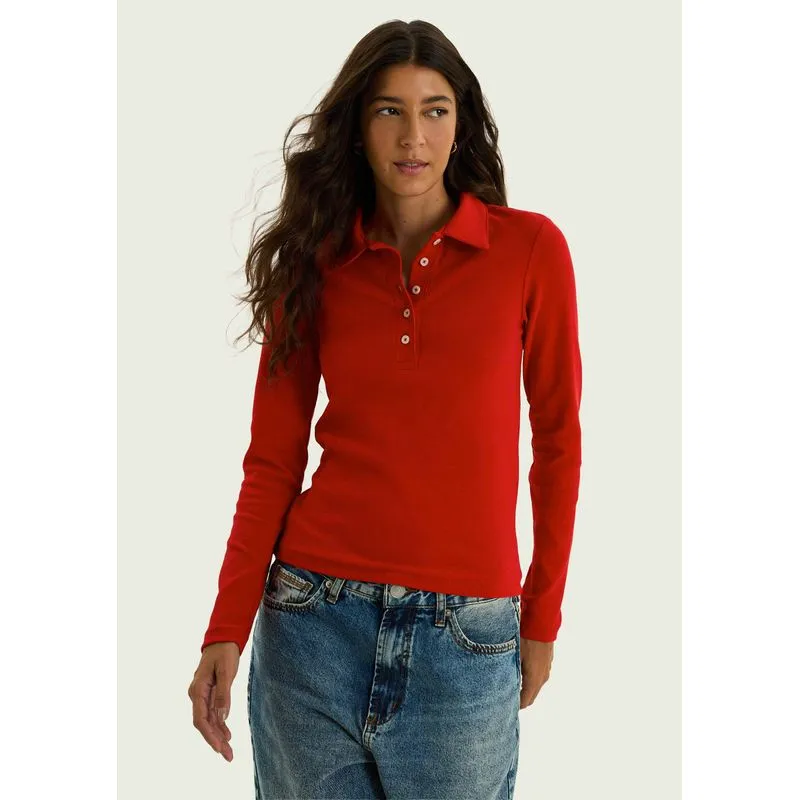 Polo Feminina Manga Longa Em Ribana Ultra Soft - Vermelho P