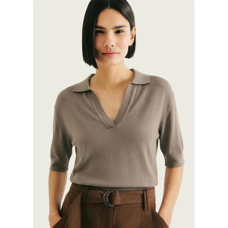 Polo Feminina Em Tricô Leve - Marrom XG
