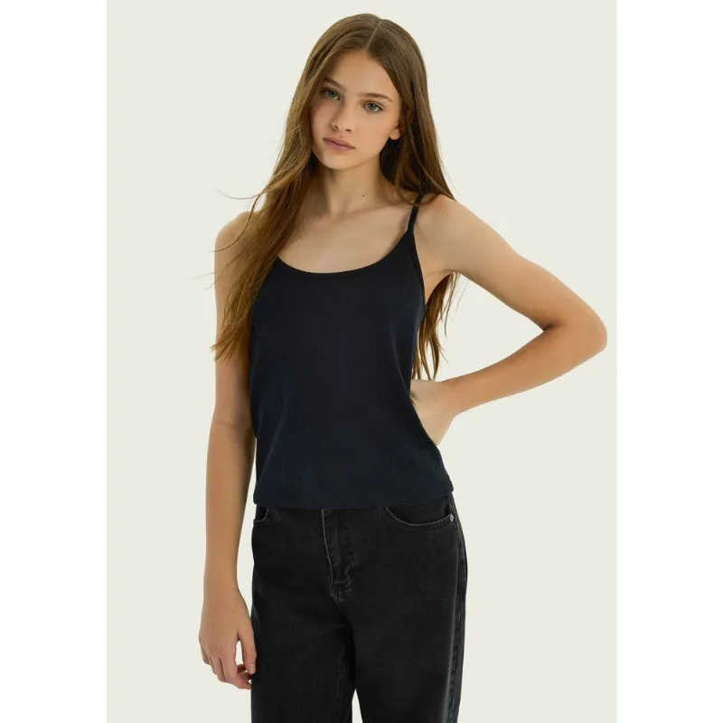 Regata Teen Alças Finas Com Bordado - Preto M