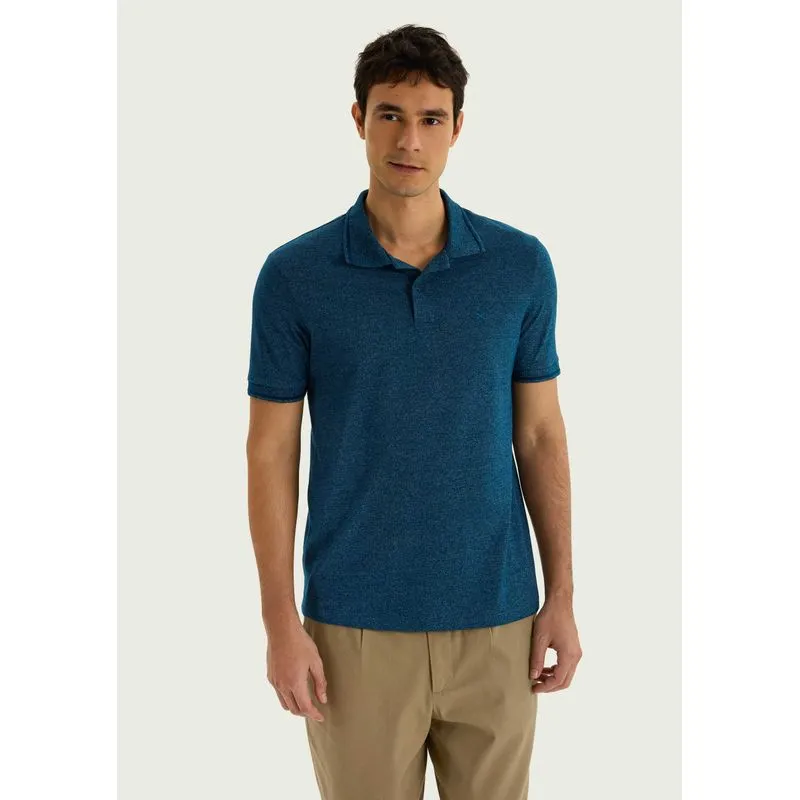 Camisa Polo Básica Masculina Em Malha Texturizada - Azul G