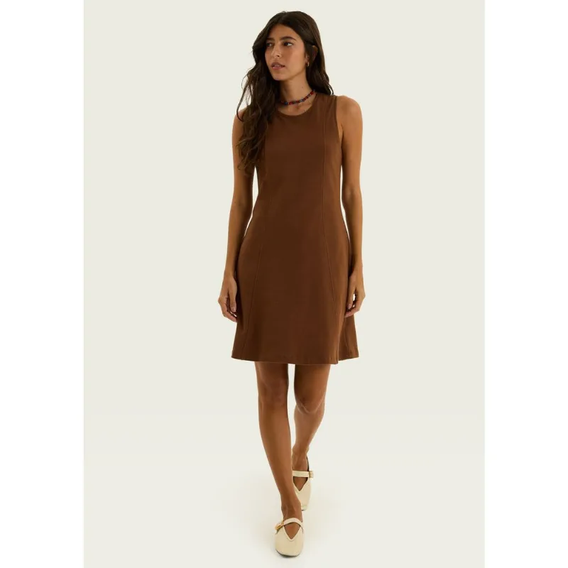 Vestido Curto Evasê Em Malha Binada - Marrom P