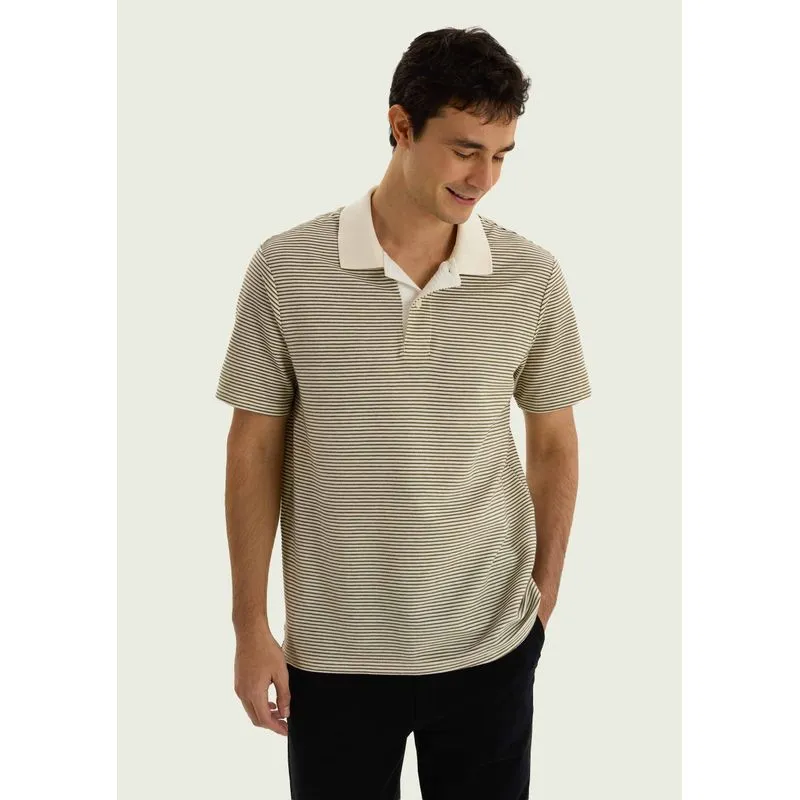 Polo Masculina Fio Tinto Texturizada - Creme M