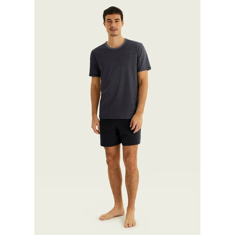 Pijama Curto Masculino Listrado Com Linho - Preto XG