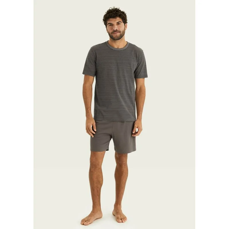 Pijama Curto Masculino Listrado Com Linho - Marrom M