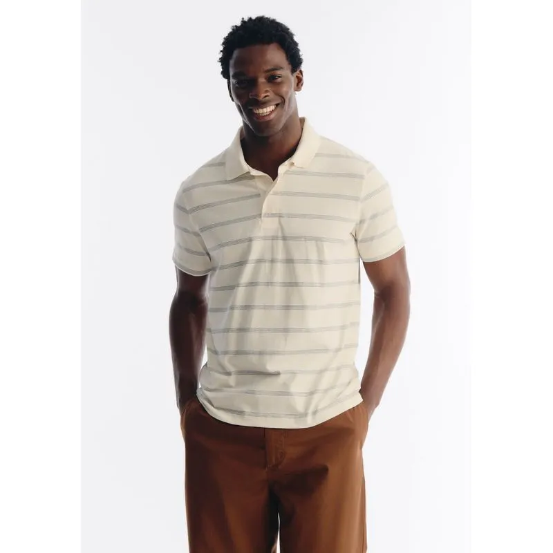 Polo Masculina Listrada Manga Curta - Creme M