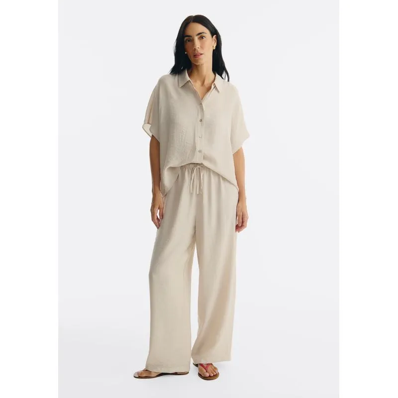 Calça Feminina Reta Em Crinckle - Off white XP
