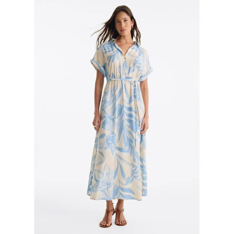 Vestido Midi Estampado Em Crinkle - Off white M