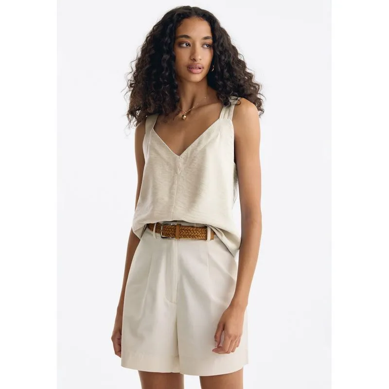 Regata Feminina Decote V Em Viscose Texturizada - Creme XG