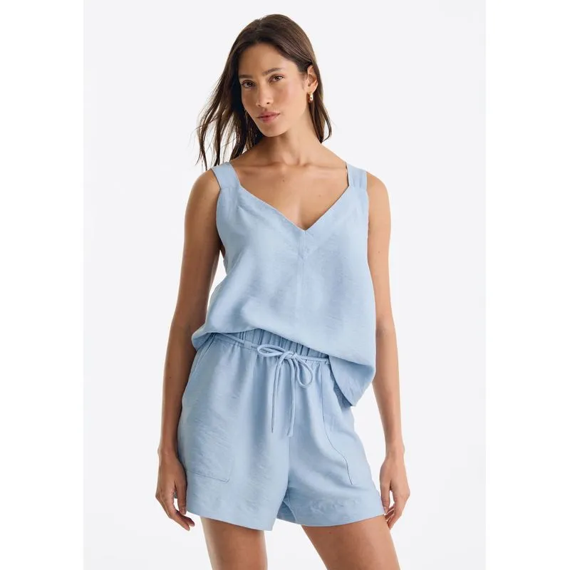 Regata Feminina Decote V Em Viscose Texturizada - Azul G