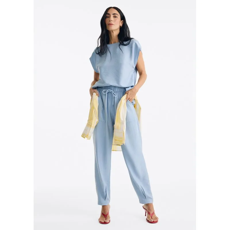 Calça Feminina Slouchy Em Viscose Texturizada - Azul XP