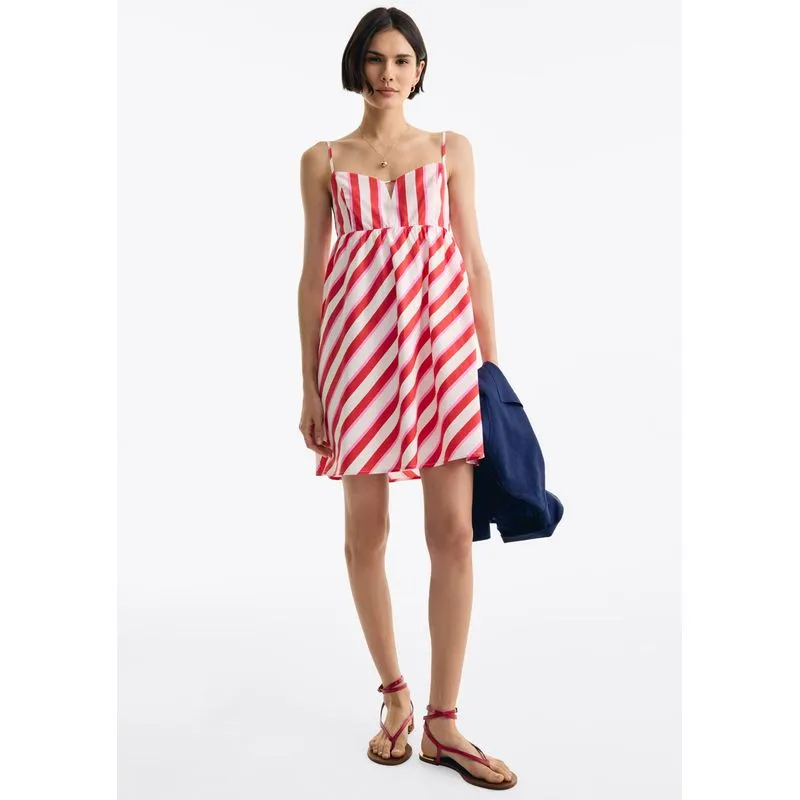 Vestido Curto Em Tricoline Estampado - Vermelho XP