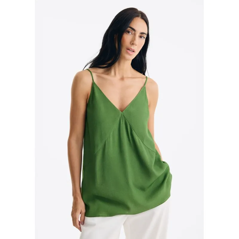 Regata Feminina Alças Finas Decote V - Verde XG