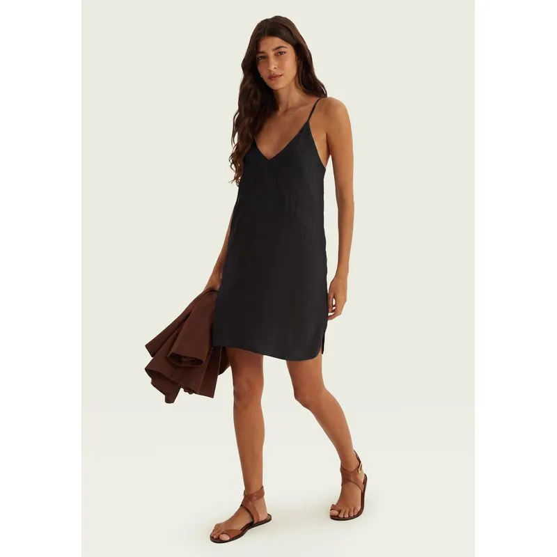 Vestido Curto Trapézio Alças Finas - Preto P