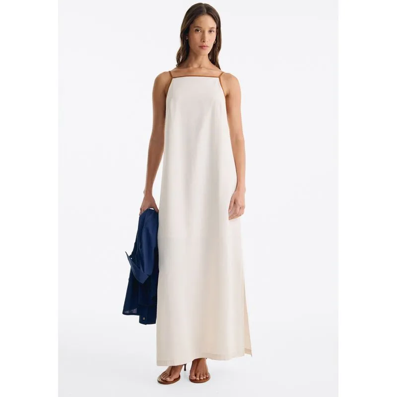 Vestido Midi Reto Com Linho - Off white XP