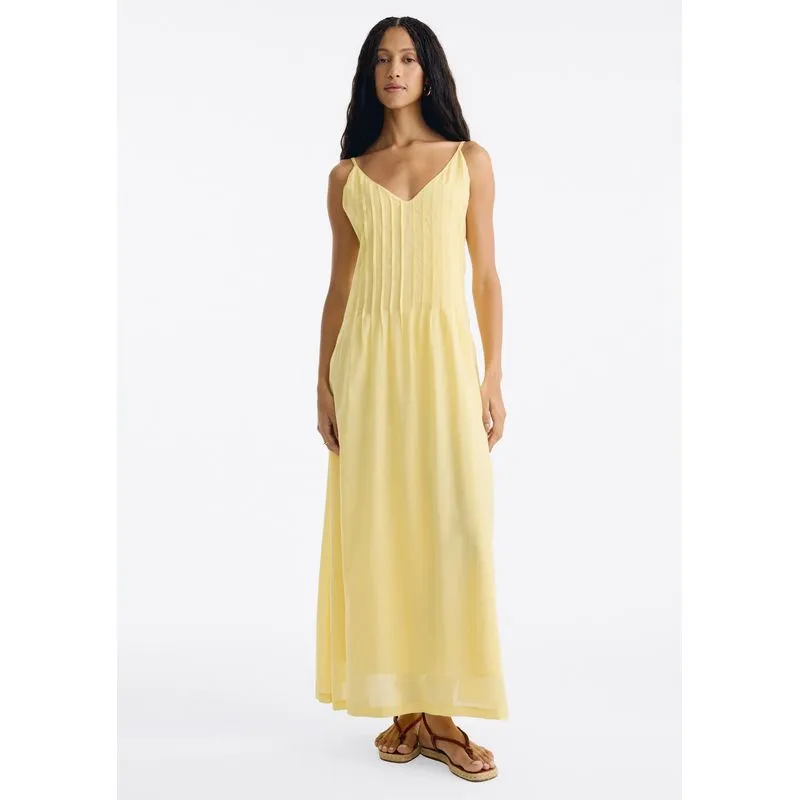 Vestido Midi Decote V Em Voil - Amarelo XP