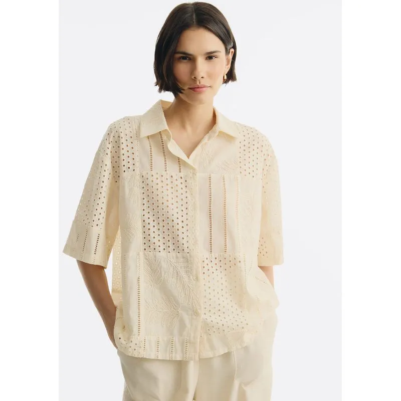 Camisa Feminina Manga Curta Em Laise - Creme G