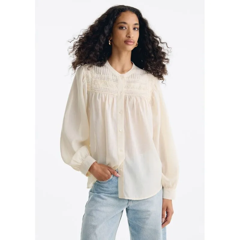 Camisa Feminina Bata Manga Longa Em Voil - Creme P