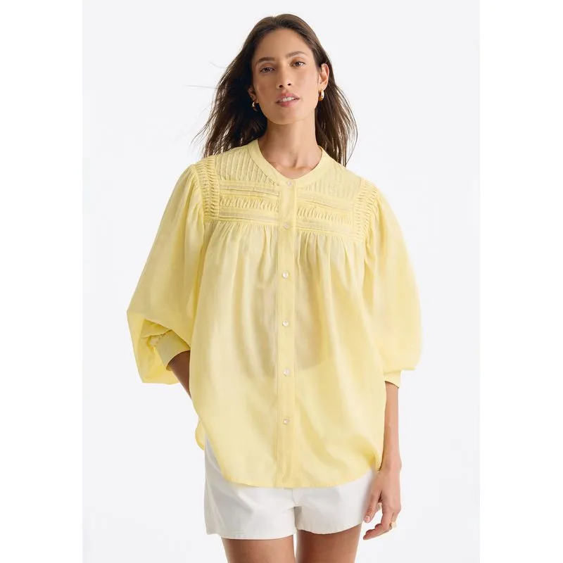 Camisa Feminina Bata Manga Longa Em Voil - Amarelo G