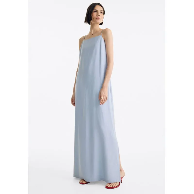 Vestido Midi Alças Finas Em Peach Touch - Azul G