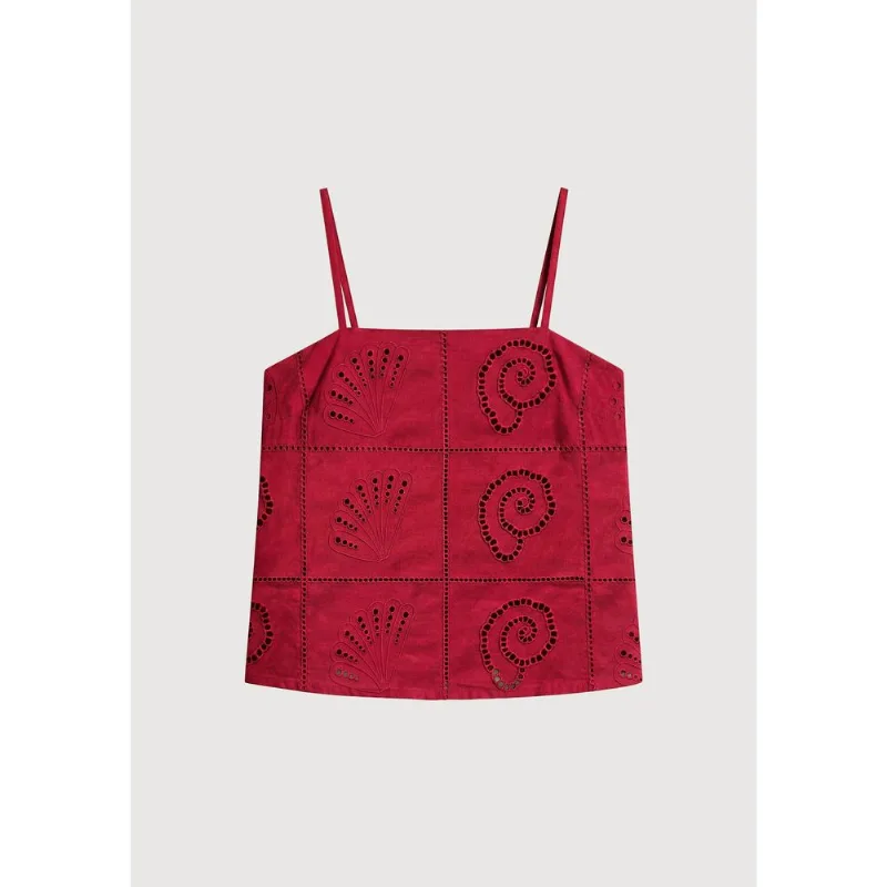 Regata Feminina Em Laise De Conchas - Vermelho P