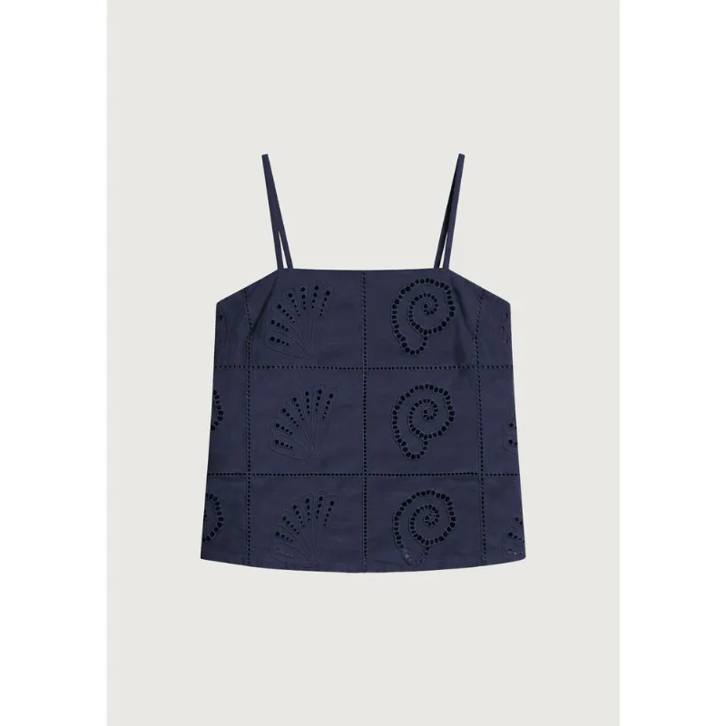 Regata Feminina Em Laise De Conchas - Azul G
