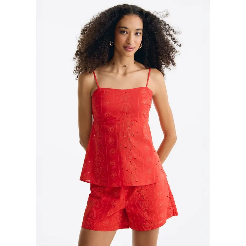 Regata Feminina Evasê Em Laise - Vermelho G