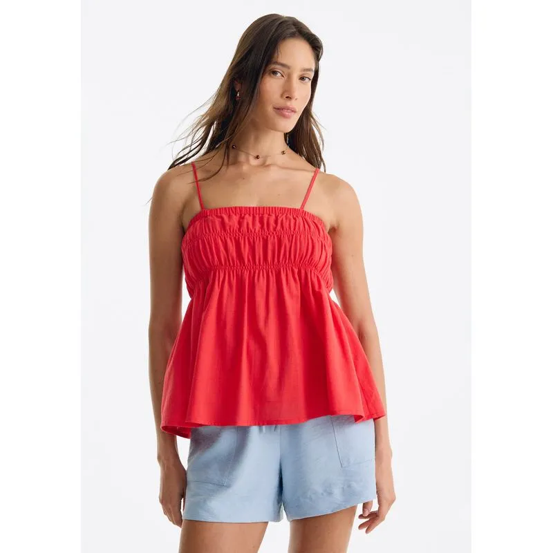 Regata Feminina Evasê Com Lastex No Busto - Vermelho XG