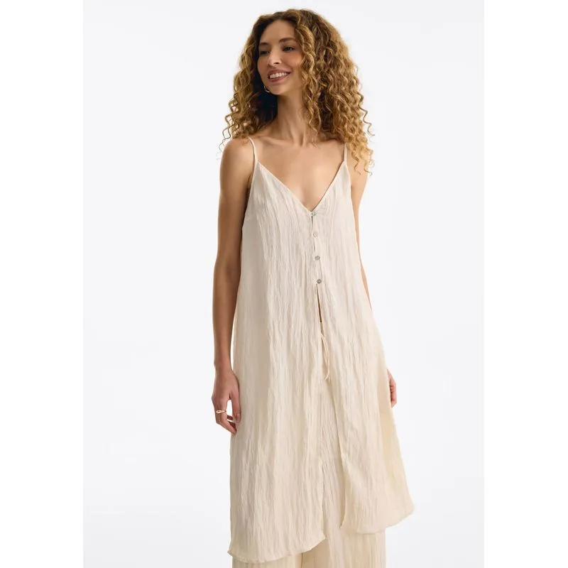 Regata Feminina Decote V Em Crinkle - Creme M