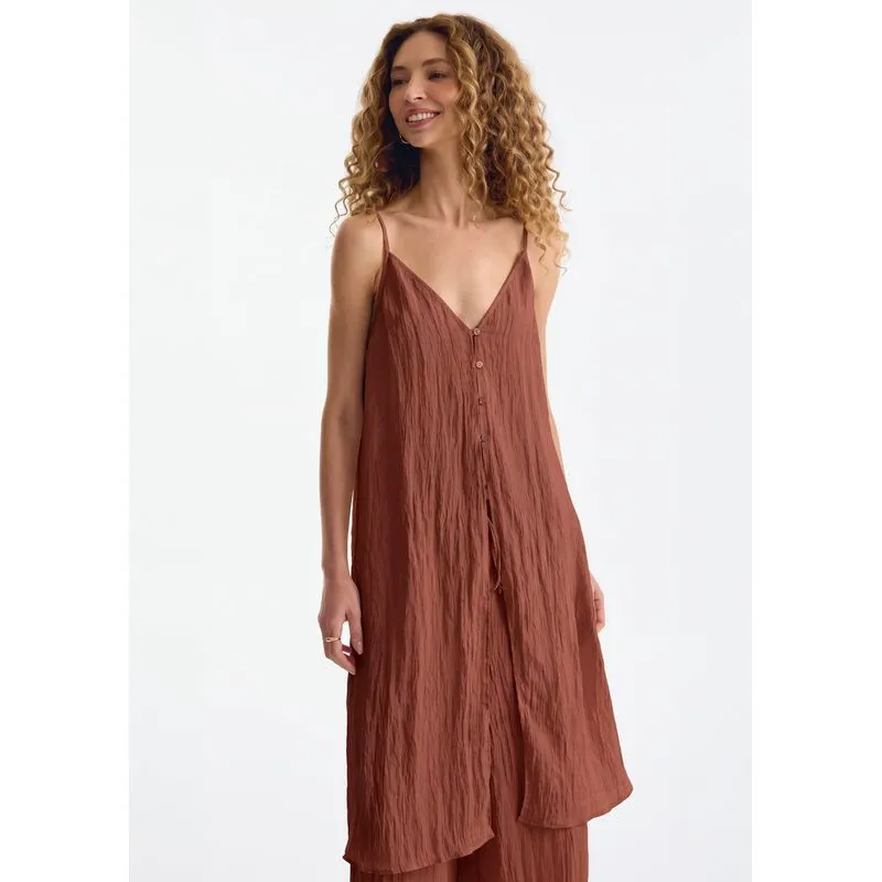 Regata Túnica Feminina Decote V Em Crinkle - Marrom M