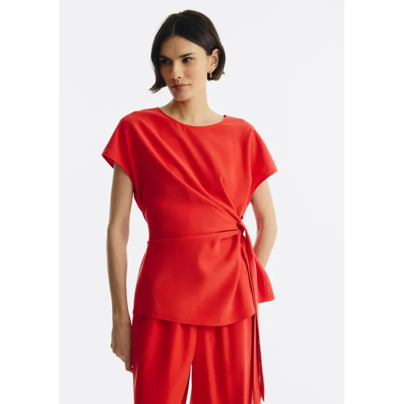 Blusa Feminina Em Peach Touch Com Amarração - Vermelho XP