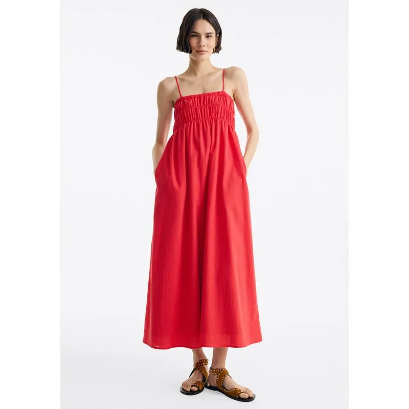 Vestido Midi Evasê Com Lastex - Vermelho G