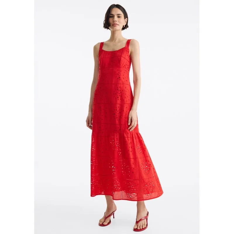 Vestido Midi Em Laise Conchas - Vermelho M