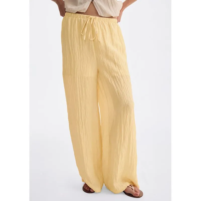 Calça Feminina Reta Em Crinckle Com Amarração - Amarelo XP