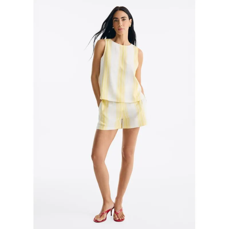 Shorts Feminino Listrado Em Viscolinho - Amarelo M