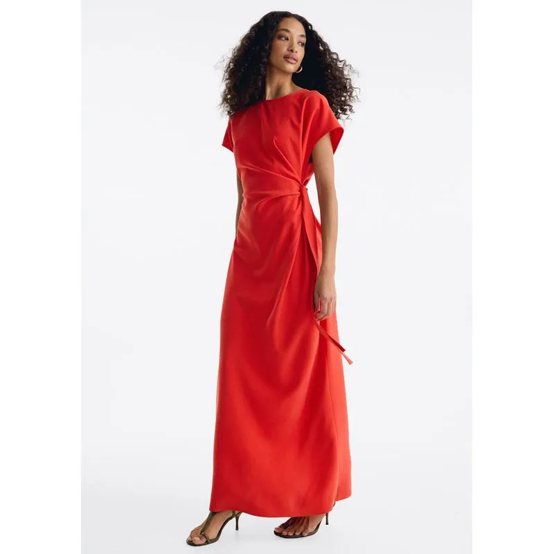 Vestido Midi Em Peach Touch Com Amarração - Vermelho G