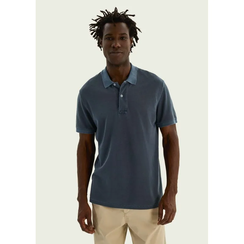 Camisa Polo Masculina Estonada Em Malha Binada - Azul XG