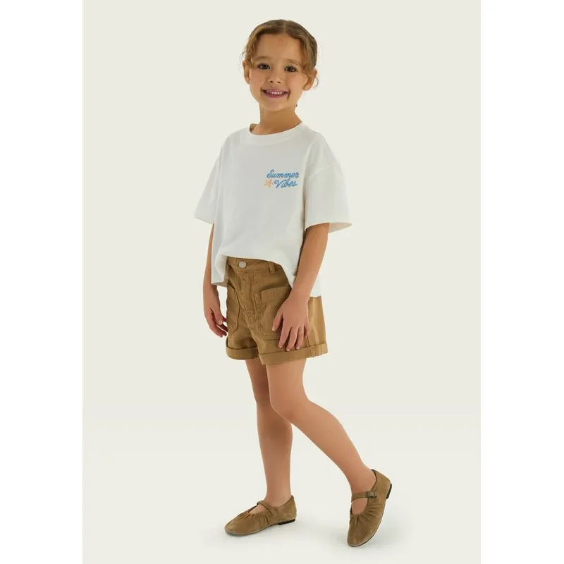 Shorts Infantil Menina Em Sarja - Marrom 010