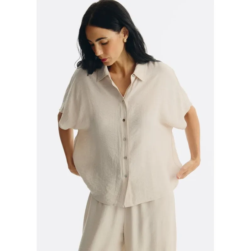Camisa Feminina Manga Curta Em Crinckle - Off white P