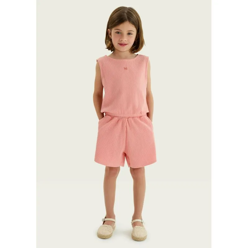 Conjunto Curto Infantil Menina Em Ribana Canelada - Rosa 004