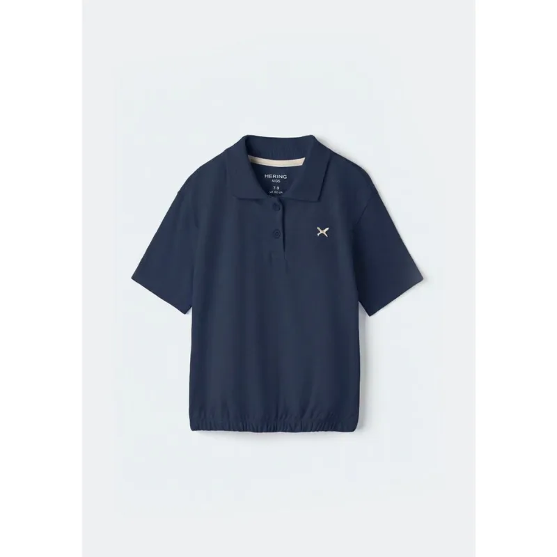 Polo Infantil Menina Manga Curta Com Bordado - Azul 016