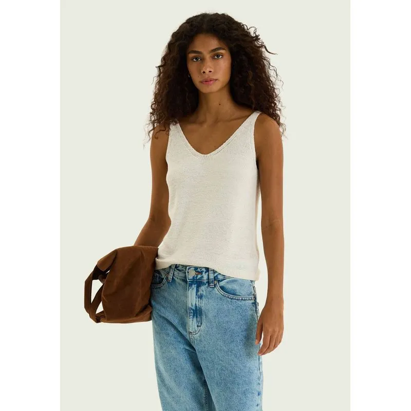 Regata Feminina Decote V Em Tricô - Off white XG