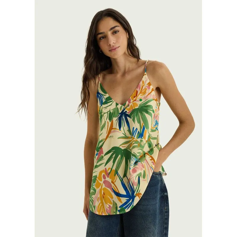 Regata Feminina Estampada Alças Finas - Verde XG