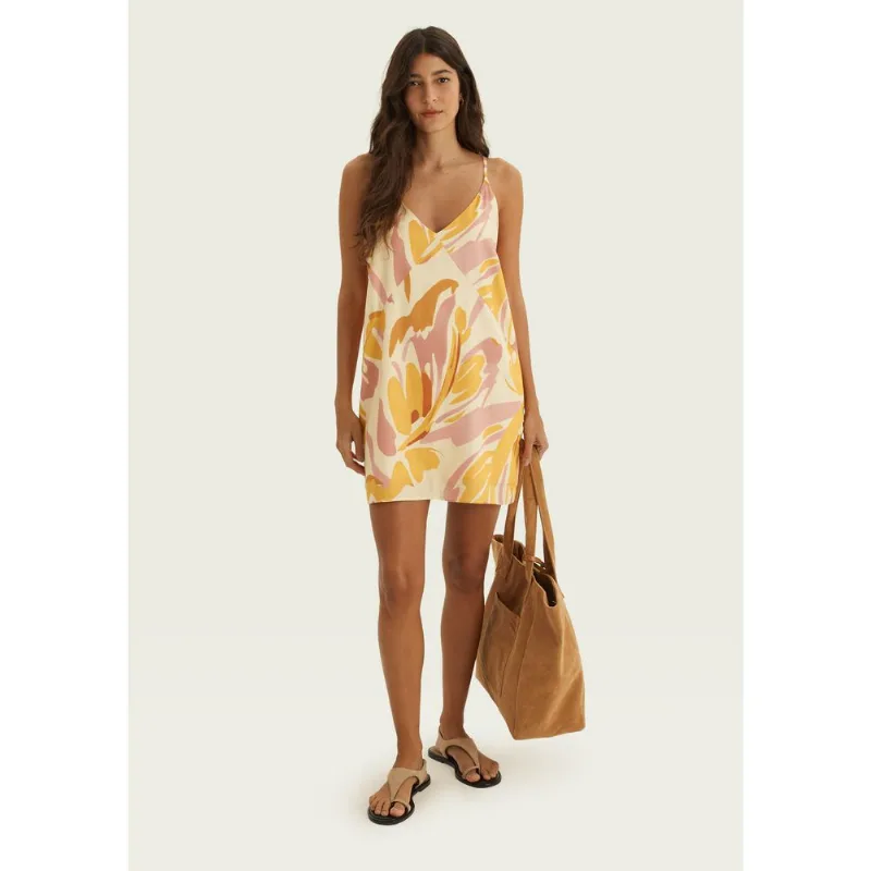 Vestido Curto Estampado Trapézio Decote V - Laranja G